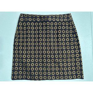 LOFT Petite Geometric Sunflower Print Brown Mini Pencil Skirt Pockets Stretch 0P